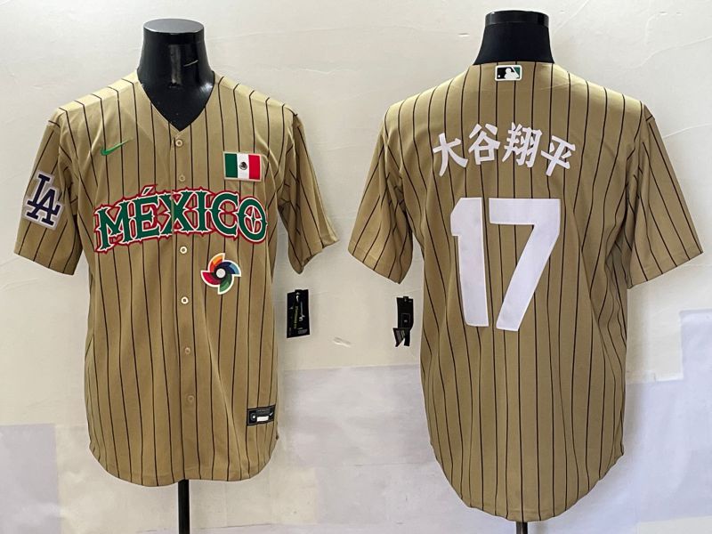 Men Los Angeles Dodgers 17 Ohtani Brown Stripe Mexico Joint Name 2025 Nike MLB Jersey style 33
